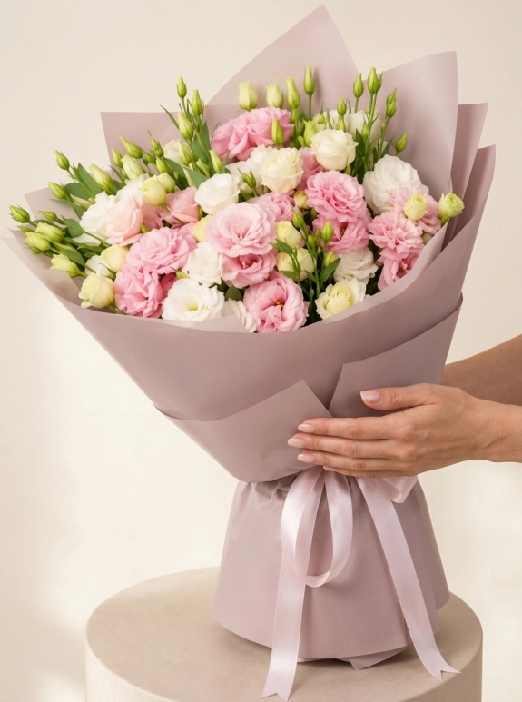 Pembe Beyaz Eustoma Buketi