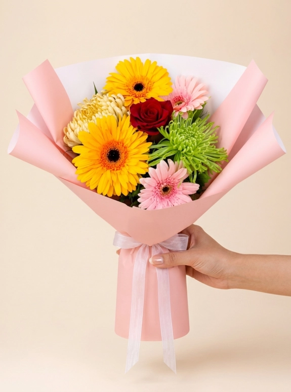 Renkli Gerbera Gül Buketi